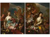 Flora und Pomona mit Prachtvollen Blumengebinden by Gaspar Pieter Verbruggen d. J., oil on canvas, offered Sep 2023