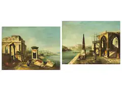 Architektonische Capricci mit Figuren und Ruinen by Michele Marieschi, oil on canvas, sold Sep 2025