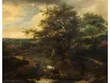 Baumlandschaft mit Kühen und Schafen an Einem Tümpel by Salomon van Ruysdael, oil on panel, offered Dec 2024