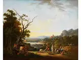 Grosse Ideallandschaft mit Flusslauf, Hirten und Fischern by Jacques Nicolas Julliard, oil on canvas, offered Mar 2015