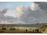 Holländischer Strand mit Segelschiffen und Figurenstaffage by Willem van Diest, oil on canvas, sold Mar 2015