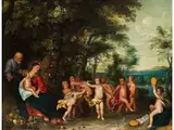 Die Heilige Familie mit Einem Puttenreigen in Landschaft by Frans Wouters, 1612 & 14 – 1659, oil on copper, offered Sep 2019