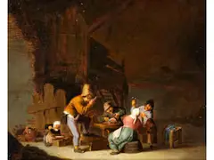 Bauernfamilie in Einer Scheune Beim Speisen by Adriaen van Ostade, oil on panel, sold Mar 2026