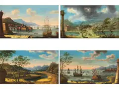 Satz von Vier Gemälden mit Hafen- und Landschaftsansichten by Orazio Grevenbroeck, oil on canvas, sold Jun 2026