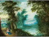 Baumlandschaft mit Maria und dem Jesuskind auf Einem Waldweg by Jasper van der Lanen, oil on copper, offered Mar 2019