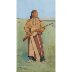 Untitled (Warrior Rifle) by John Hauser, 1901, watercolor and gouache, sold Mar 2024