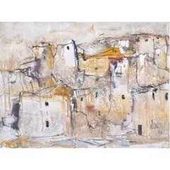 Cityscape by Gino Hollander, 1968, mixed media on canvas, sold Mar 2024