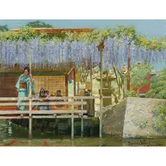 Under the Wisteria by Theodore Wores, oil on board, sold Mar 2024