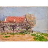Untitled (House by River) by Gaston Domergue, oil on canvas, sold Mar 2024