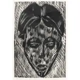 Untitled (Face) by Adja van den Berg, 2000, woodcut engraving, sold Mar 2024