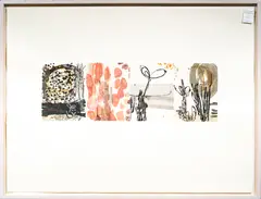 Scattered Petals by Janis Provisor, 1989, woodcut in colors on fabric, sold Mar 2024