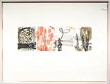 Scattered Petals by Janis Provisor, 1989, woodcut in colors on fabric, sold Mar 2024