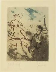 Untitled by Jack Levine, etching with color, sold Mar 2024