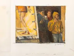 Red Light District by Michael Paraskevas, Acrylic on Paper, sold Jul 2025