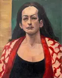 Portrait of a Woman in a Red Robe by Penny Purpura, Oil on Canvas, sold Jul 2025