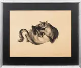 Fighting Cats by Hideo Date, Serigraph on Toned Paper, sold Jul 2025