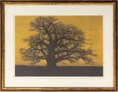 Evening View (Dusk) by Joichi Hoshi, 1977, Woodblock Print with Gold Leaf, sold Jul 2025