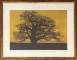 Evening View (Dusk) by Joichi Hoshi, 1977, Woodblock Print with Gold Leaf, sold Jul 2025