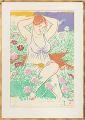 Cosmos Garden by Mayumi Oda, Woodblock Print in Colors, sold Jul 2025
