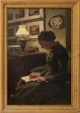 Lady Writing Her Diary by Thomas Huson, 1883, Oil on Panel, sold Jul 2025