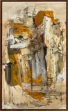 Abstract Spanish Village Landscape Scene by Gino Hollander, 1970, Oil on Canvas, sold Jul 2025