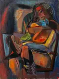 Cubist Seated Female Nude by Charles Liberte, Oil on Canvas, sold Jul 2025