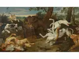 Die Wildschweinhatz by Frans Snyders, oil on canvas, sold Sep 2024