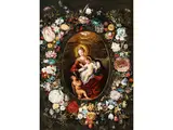 J. (1581 – 1642) Maria mit dem Kinde und Johannes der Täufer im Blumenkranz by Jan Brueghel d.J. und, oil on copper, offered Mar 2025