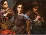 Portrait von Drei Kinder mit Weintrauben und Flötenspiel by Bernhard Keil, oil on canvas, sold Mar 2024