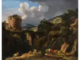 Grosse Landschaft mit Aquädukt und Hirten by Pieter Mulier d. J., oil on canvas, sold Jun 2024