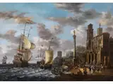 Handelschiffe in Südlichem Hafen by Johannes Sturckenburgh, oil on canvas, sold Mar 2024
