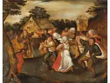 Hochzeitstanz im Freien by Marten van Cleve d. Ä., oil on panel, sold Jun 2026