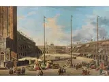 Piazza san Marco – Blick Nach Westen mit der Procuratie Vecchie by Venezianischer Vedutist des, oil on canvas, sold Mar 2026