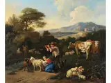Landschaft mit Einem Flöteblasenden Jungen Hirten by Nicolaes Pieterszoon Berchem, oil on canvas, offered Dec 2024