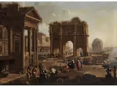 Architekturcapriccio mit Triumphbogen by Alessandro Salucci, oil on canvas, sold Sep 2024