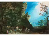 Belebter Waldweg (nah-fern-landschaft) by Jan Brueghel d. J., 1601 Antwerpen - 1678 ebenda, oil on copper, sold Apr 2020