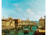 Grosse Vedute von Florenz – Blick Über den Arno zur Brücke Sant Trinita by Giuseppe Zocchi, oil on canvas, sold Jun 2024
