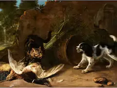 Die Überraschte Katze by Jean-Baptiste Oudry, oil on canvas, sold Jul 2020