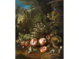 Parkansicht mit Stillleben und Einer Eidechse by Willem Grasdorp, oil on canvas, offered Sep 2019