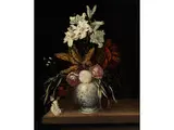 Blumenvase mit Lilien, Rosen und Nelken by Juan Fernandez „El Labrador“, oil on canvas, offered Jul 2015