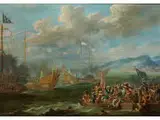 Seeschlacht vor Südlichem Meeresufer by Lambert de Hondt d. J., oil on canvas, sold Sep 2018