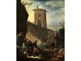 Südliche Stadtansicht mit Flusshafen an Einer Bogenbrücke mit Turm by Johannes Lingelbach, oil on canvas, offered Jun 2016