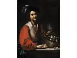 Herrenportrait mit Feigen by Italienischer Caravaggist des 17. Jahrhunderts, oil on canvas, sold Mar 2019