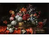 Blumenbouquet in Metallcachepot by François Habert, oil on canvas, sold Mar 2024