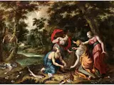 Diana Jagt mit Ihren Nymphen by Hendrik van Balen d. Ä., oil on copper, offered Jun 2022