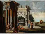 Römische Ideal-architekturlandschaft mit Figurenstaffage by Giovanni Paolo Panini, oil on canvas, sold Dec 2021