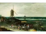 Niederländische Landschaft mit Windmühlen by Peeter Gysels, oil on copper, sold Jun 2019