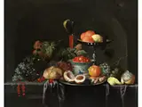 Früchtestillleben mit Zinnteller, Chinaschale und Garnelen by Jan Pauwel Gillemans d. Ä., oil on canvas, sold Mar 2026