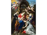Die Mystische Vermählung der Heiligen Katharina mit st. Apollonia und Thekla von Ikonium by Erasmus Quellinus d. J., oil on panel, sold Jun 2024