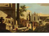 Capriccio mit Tempelruinen, Statuen und Kirchenfassade by Johan Richter, oil on canvas, offered Mar 2026